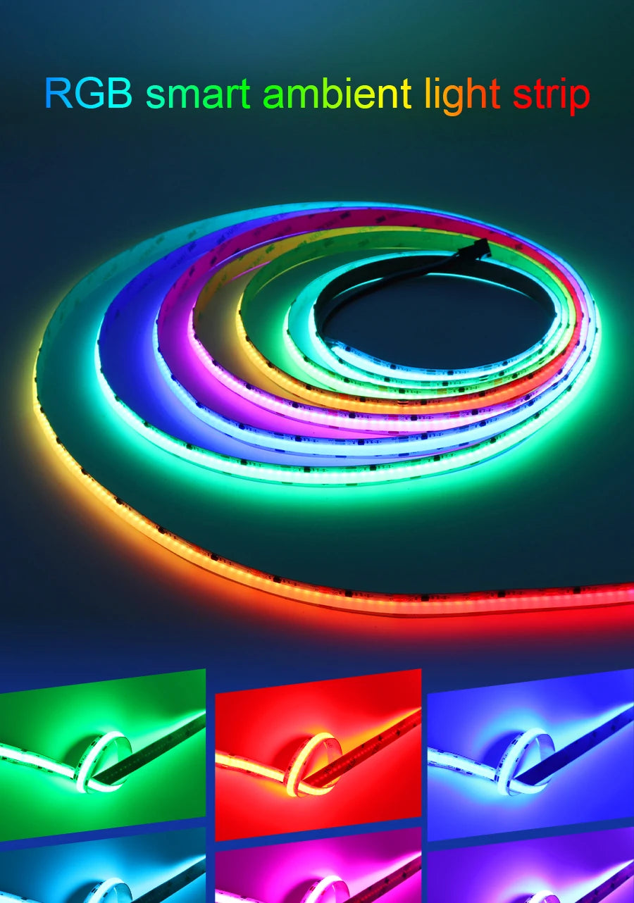 Addressable COB LED Strip Light, Colorful LED strip with RGB smart lighting technology