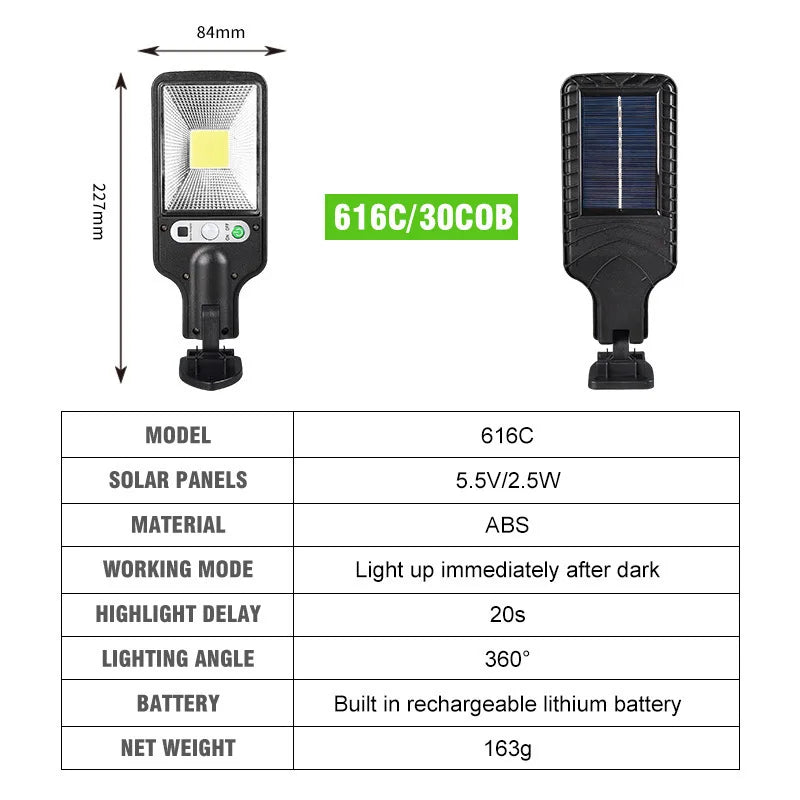 Solar-powered lantern with rechargeable battery and automatic night light function.