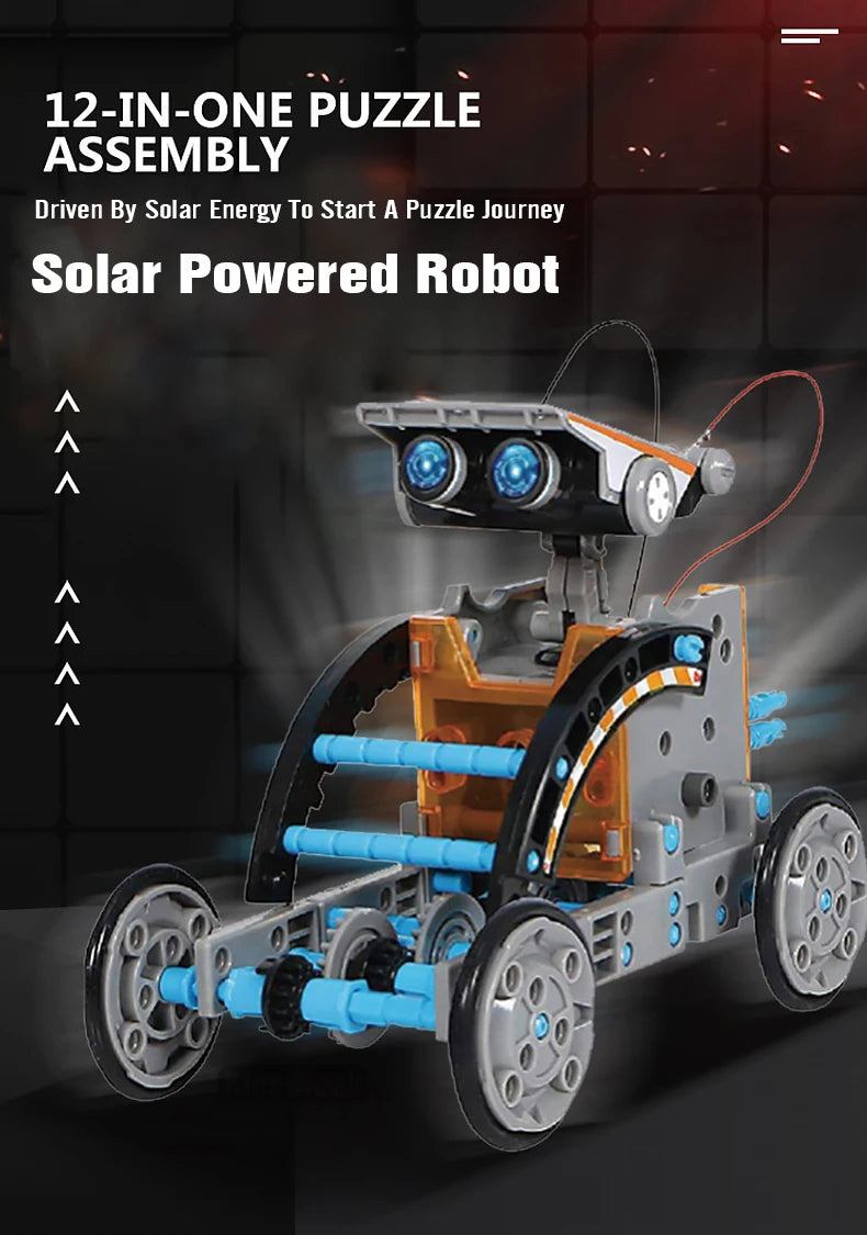 12 in 1 Science Experiment Solar Robot Toy, Robot building kit with solar power learning tool for kids.
