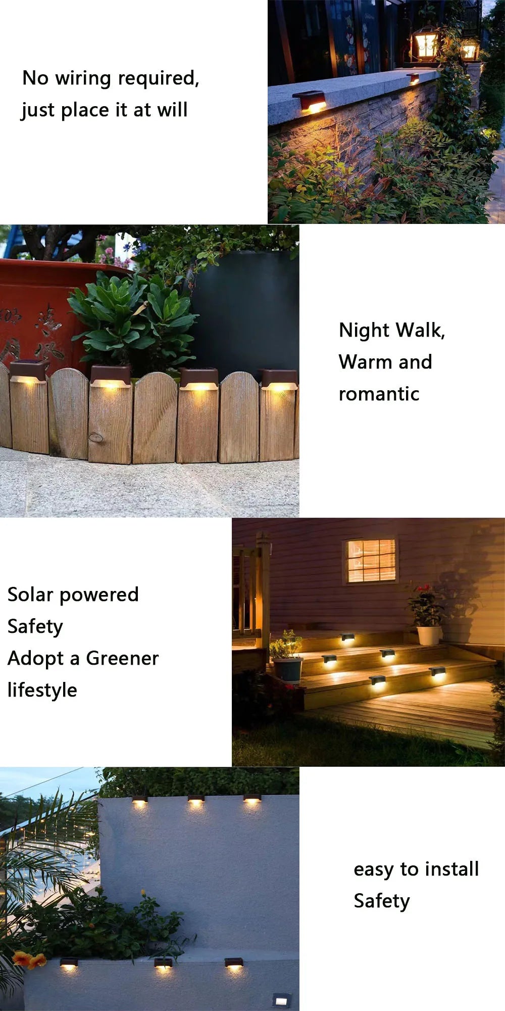 Solar Lamp Path Deck Outdoor Garden LED Light, Wireless solar-powered lantern for easy installation on paths or balconies.