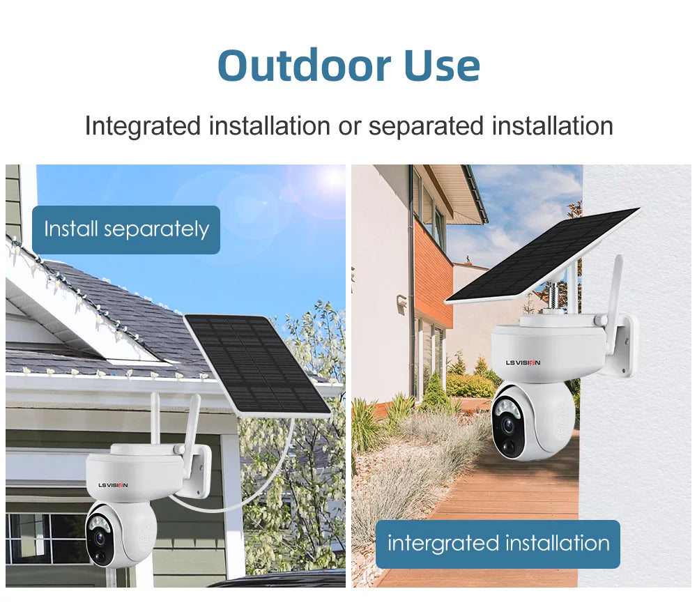 Easily install this solar camera indoors or outdoors, with options for separate or integrated mounting.