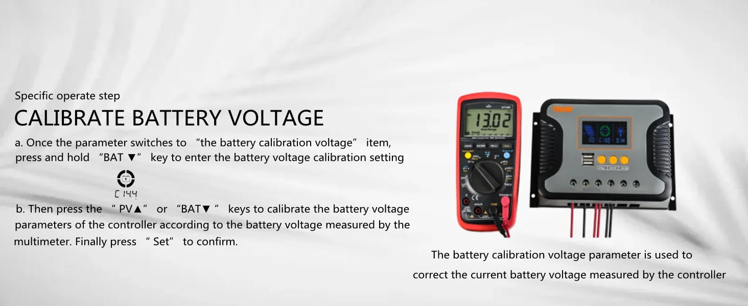 PowMr PWM 80A 60A 30A Solar Charge Controller, To calibrate the battery voltage, switch to the 