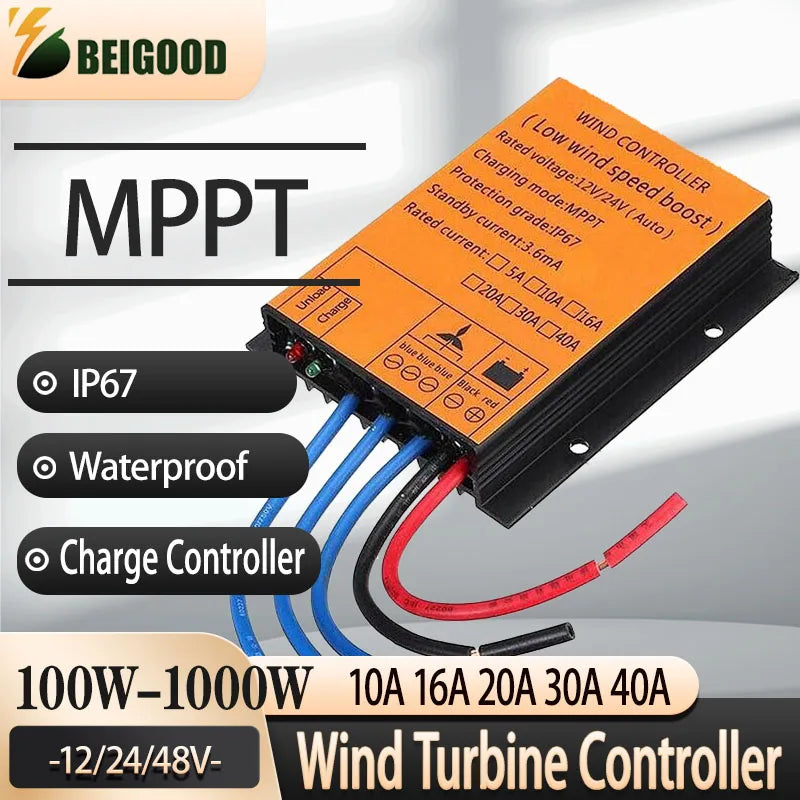 100-1000W MPPT Charge Controller, Waterproof charge controller for solar panels and wind turbines; supports 100-1000W and 10A-40A charging.