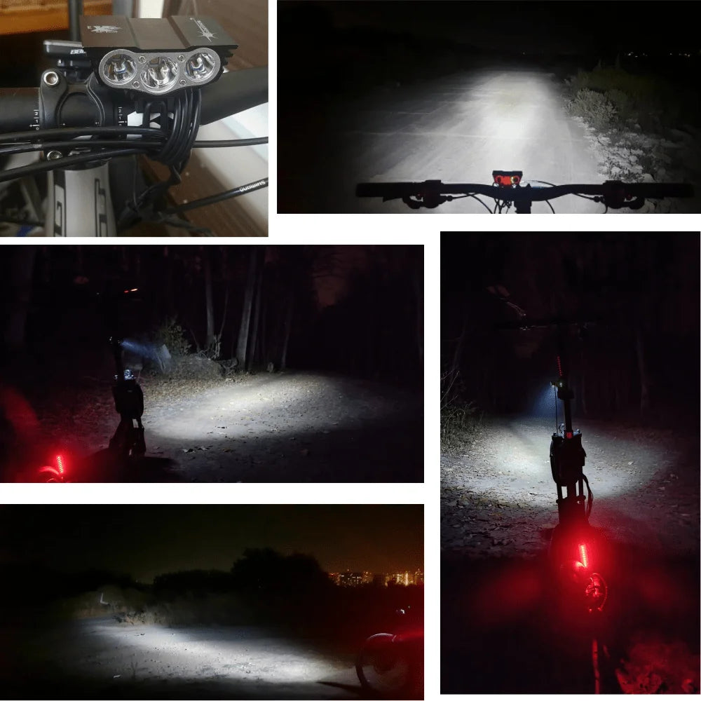 Solarstorm X3 LED Bicycle Light, X3 bicycle light, broad floodlight for MTB, normal bike, or headlight, with USB battery and optional taillight.