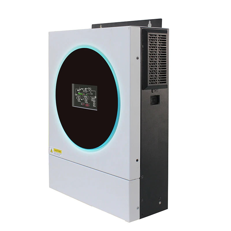 MPPT 5600W Hybrid Solar Inverter, Pure sine wave inverter with customizable features and Wi-Fi connectivity for remote monitoring.