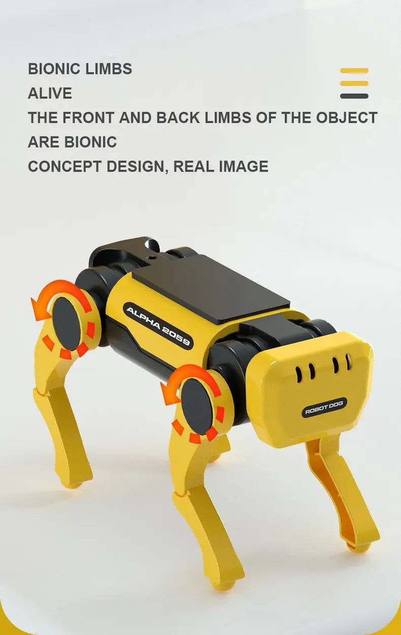 Solar Powered Electric Mechanical Dog Robot, Robot with bionic limbs on both front and back, featuring innovative tech.