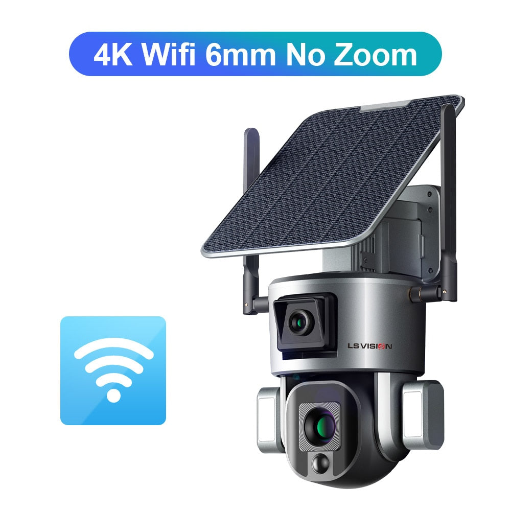 LS VISION LS-MS1-10X Caméra Solaire - 4K 8MP HD Double Objectif 4G Caméra de Sécurité Solaire Extérieure 4X 10X Zoom Optique Caméra WiFi Suivi Automatique Caméra CCTV Étanche