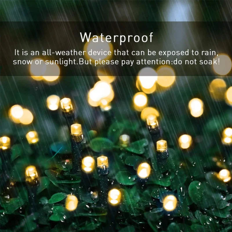 Outdoor Solar String Light, Water-resistant and weather-proof solar light; can handle rain and snow, but avoid submersion.