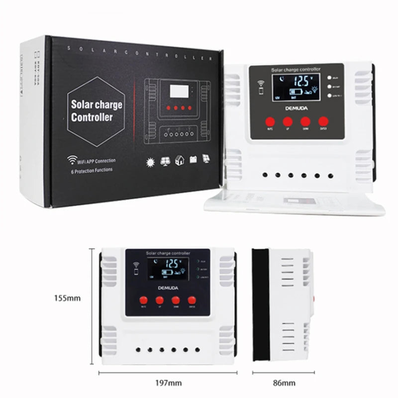 WiFi APP Control Solar Charge Controller, Solar charger controller for various battery types (up to 12V/24V/48V) in a waterproof and vented design.