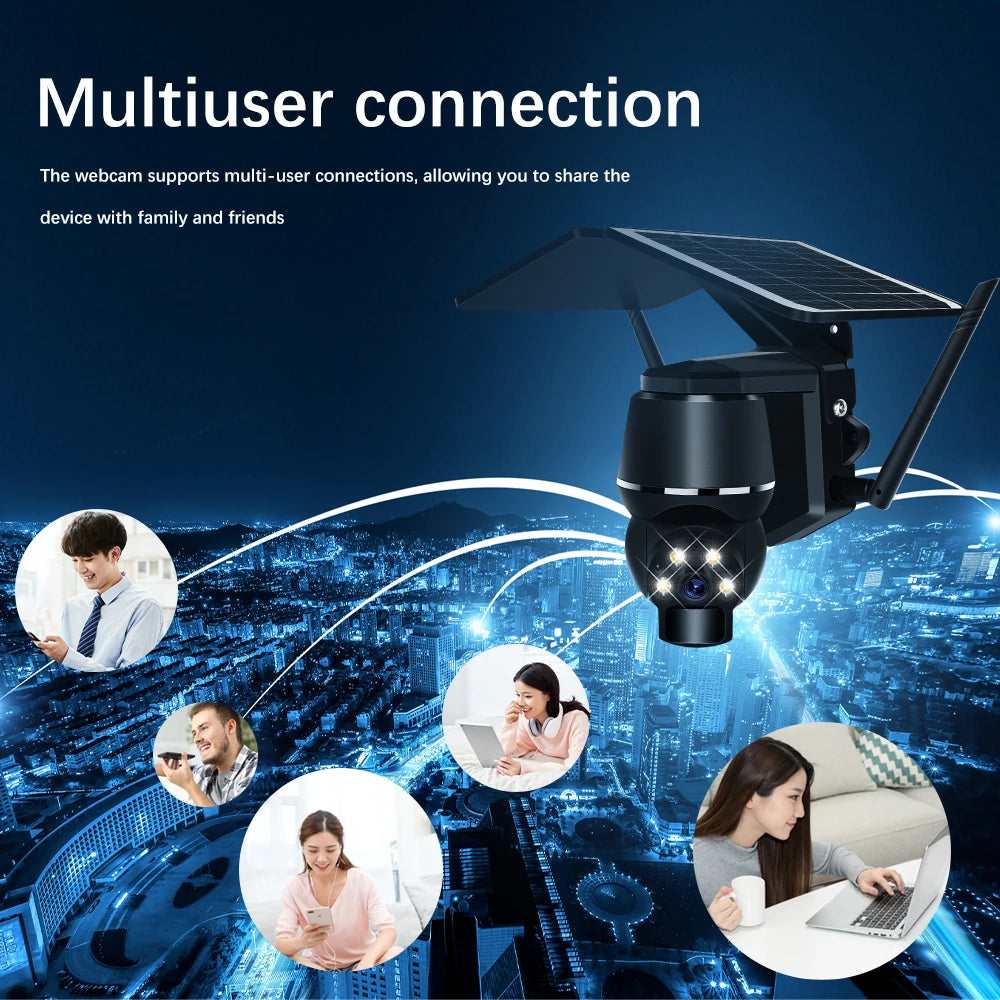 4G 5MP Outdoor Solar Panel Camara, Up to 4 users can connect simultaneously, perfect for sharing with family or friends.