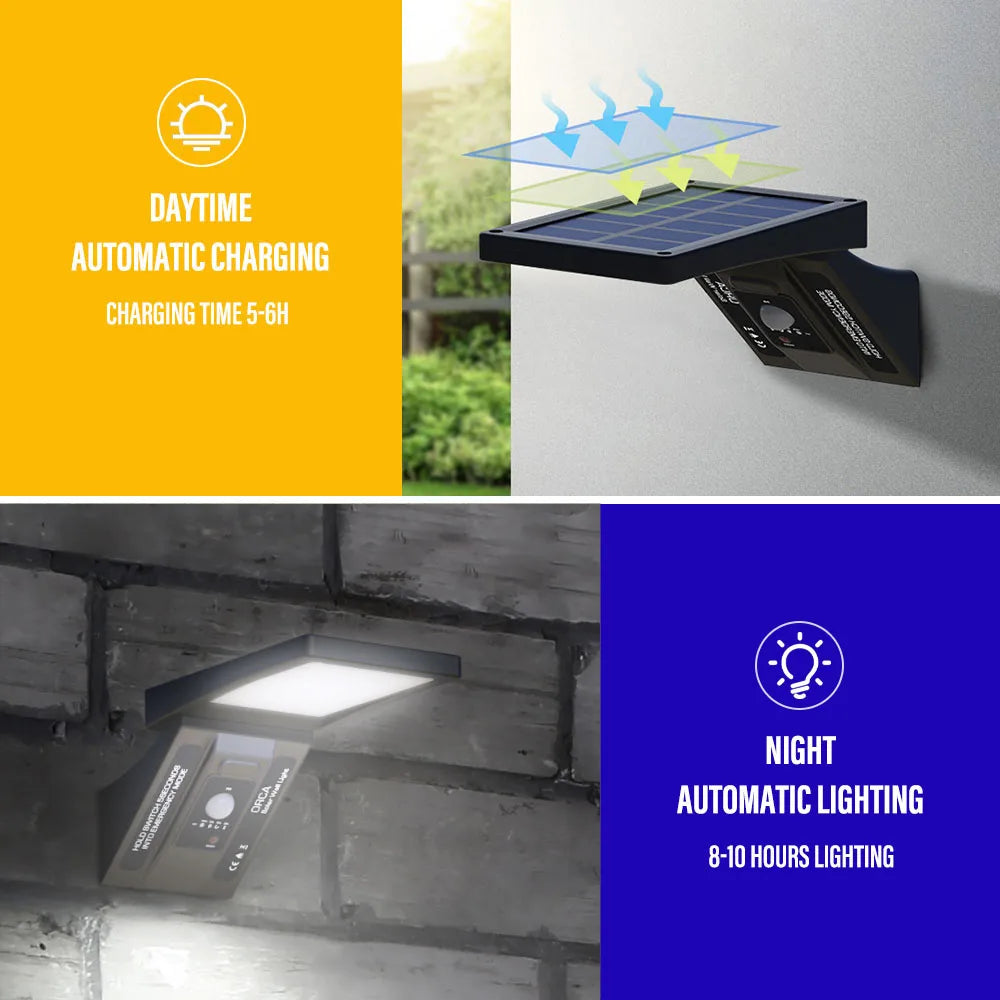 LED Outdoor Solar Wall Light, Automatic lighting provides reliable illumination, charging during day and lighting up at night.