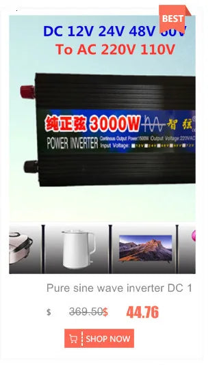 Pure sine wave inverter, Normal usage at 65°C with temperature protection, requires precautions for safe use.