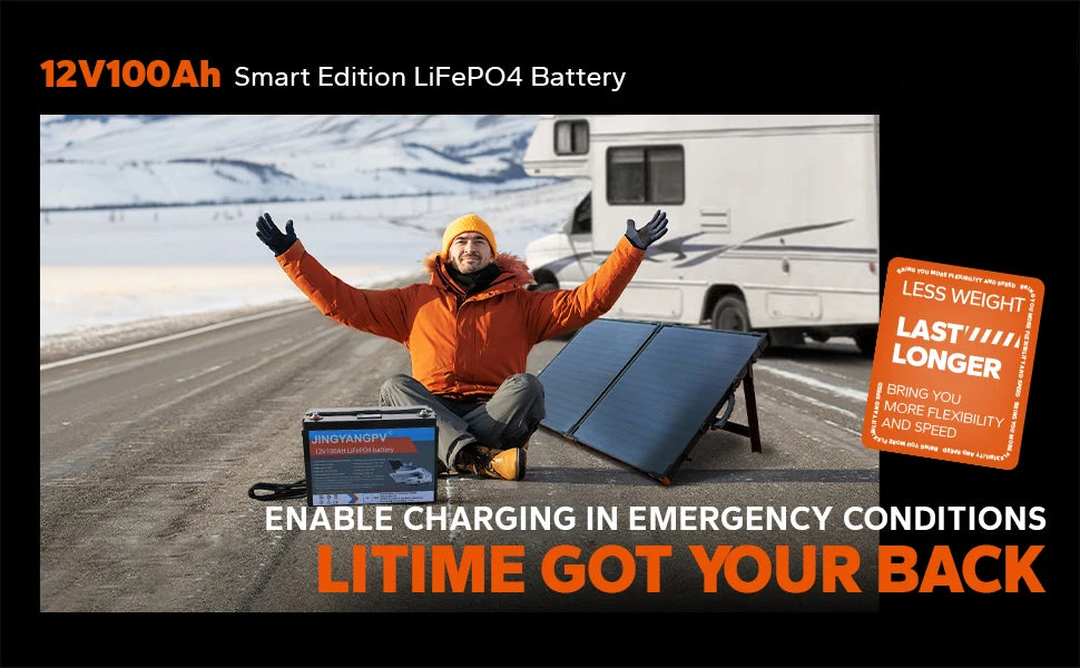 Jingyang 12V 100Ah 200Ah Lithium LiFePO4 Battery, Smart LiFePO4 battery with built-in BMS for reliable power backup and emergency charging.