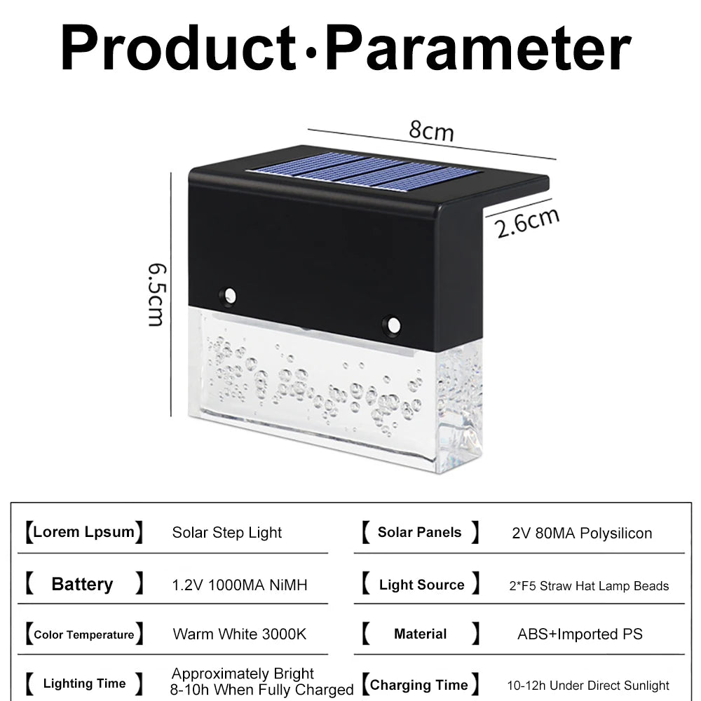 Solar LED Light, Waterproof solar-powered stair light for gardens, courtyards, and terraces, perfect for outdoor decor.