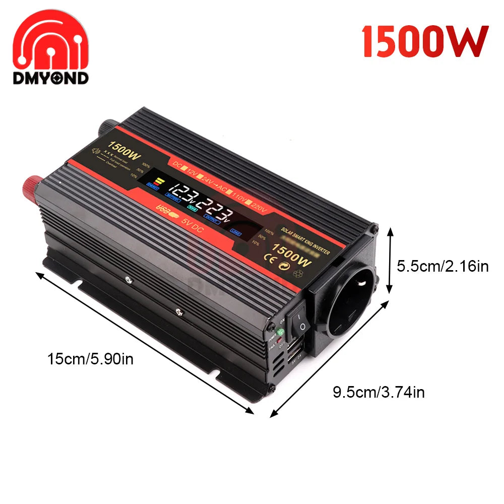 1500W/2000W/2600W Inverter, Inverter converts DC battery power to AC (220V) with LCD display and digital control.