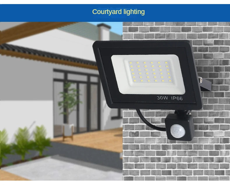 PIR Motion Sensor LED Flood Light, Light cannot be submerged in water.