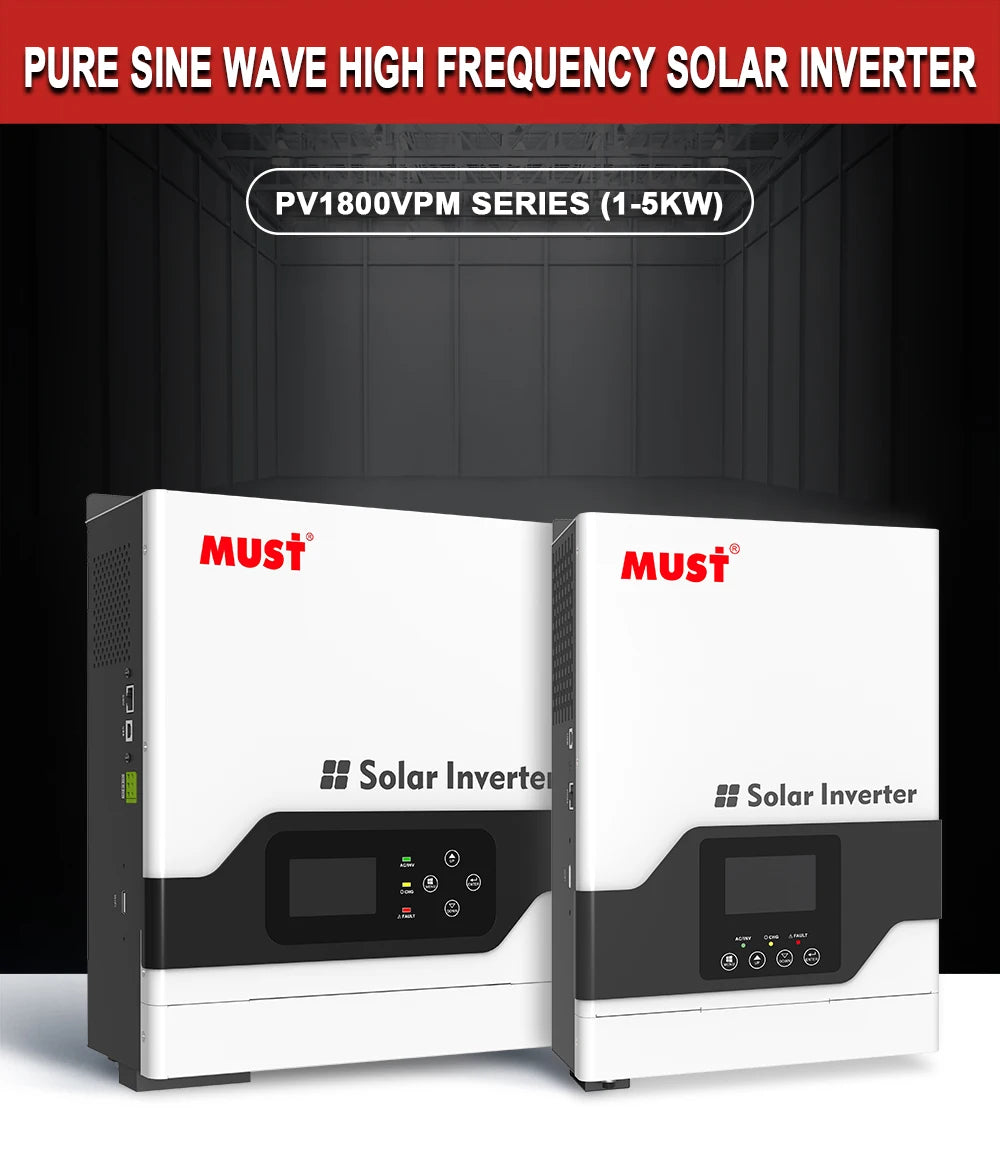 Pure sine wave solar inverter with high-frequency conversion for off-grid power management.