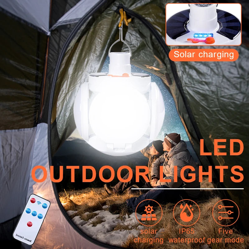 Solar Outdoor Folding Light, Solar-powered LED light for camping, emergencies, and power outages with adjustable brightness and waterproof design.