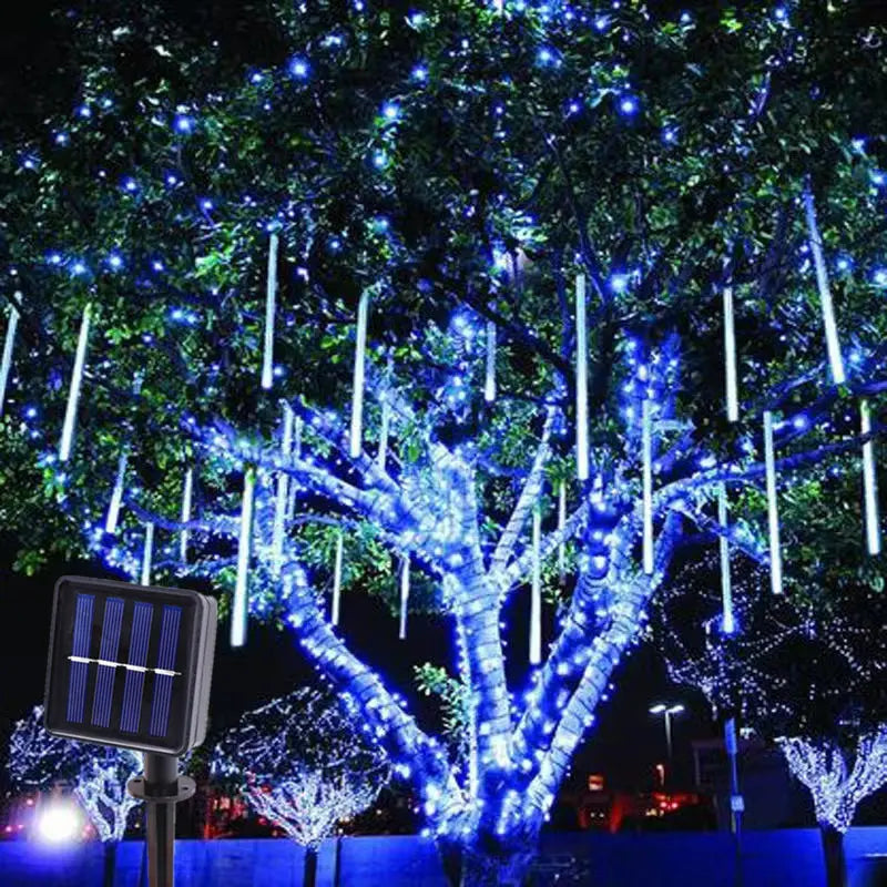 Solar Led Light, Solar-powered meteor shower light string with LED bulbs, IP65 protection, and 30cm length.