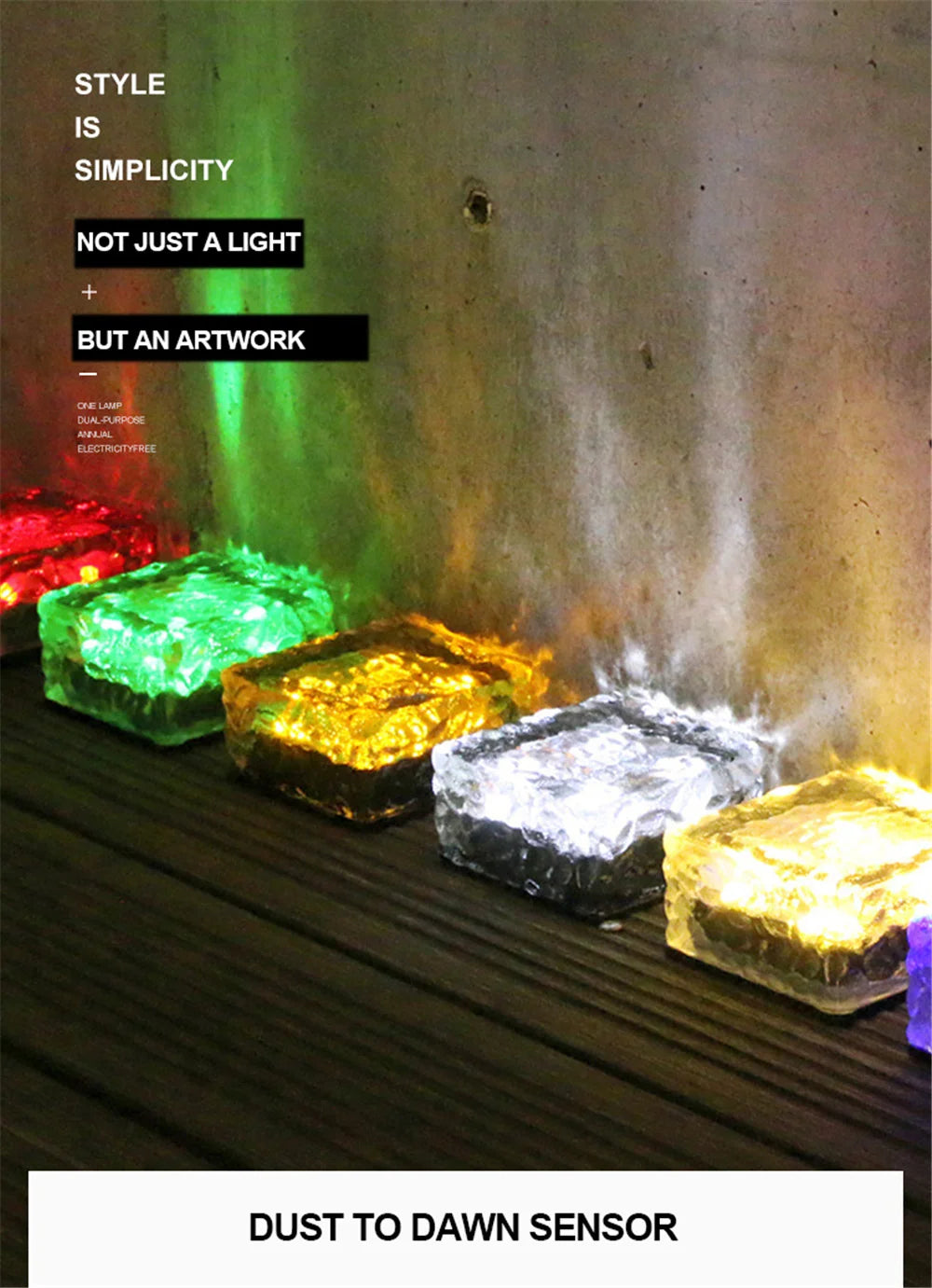 Solar Brick Ice Cube Light, Sleek solar-powered light provides functional illumination and artful design.