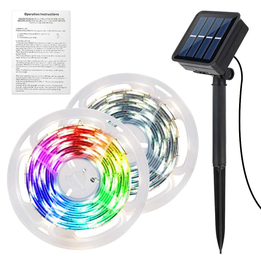 Solar Light, Easy installation for an 8-foot LED string light garland, waterproof and suitable for outdoor use.