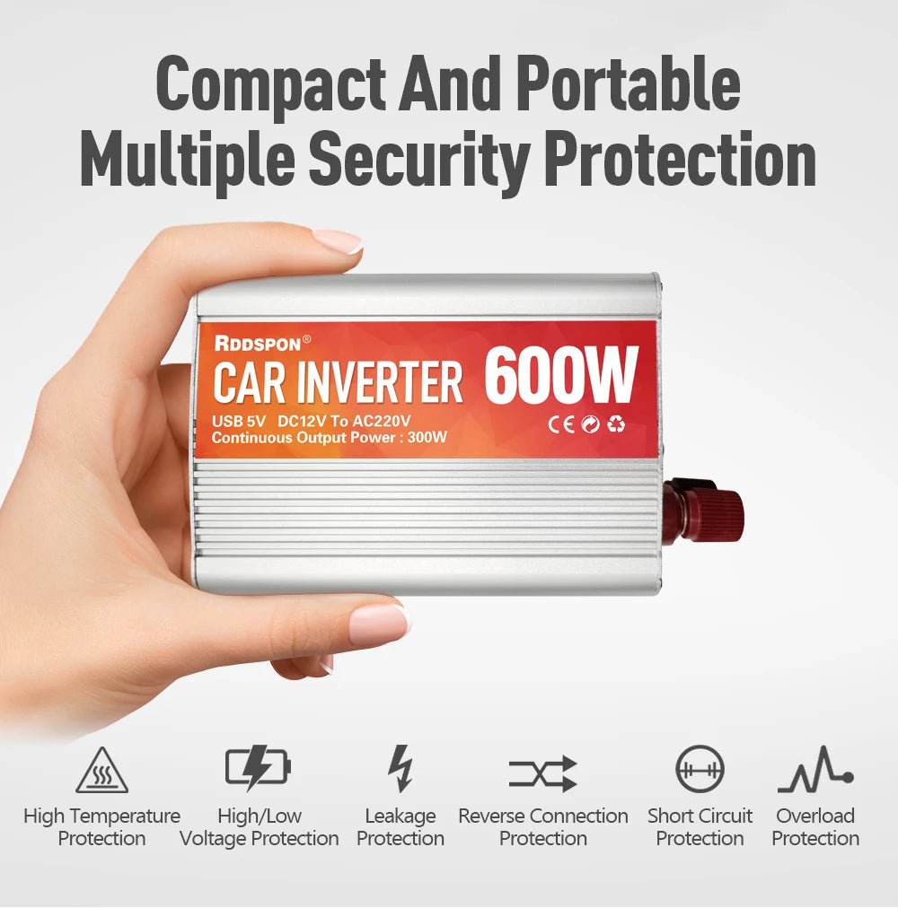 Car Power Inverter, Portable car inverter with multi-security protections for safe charging on-the-go.