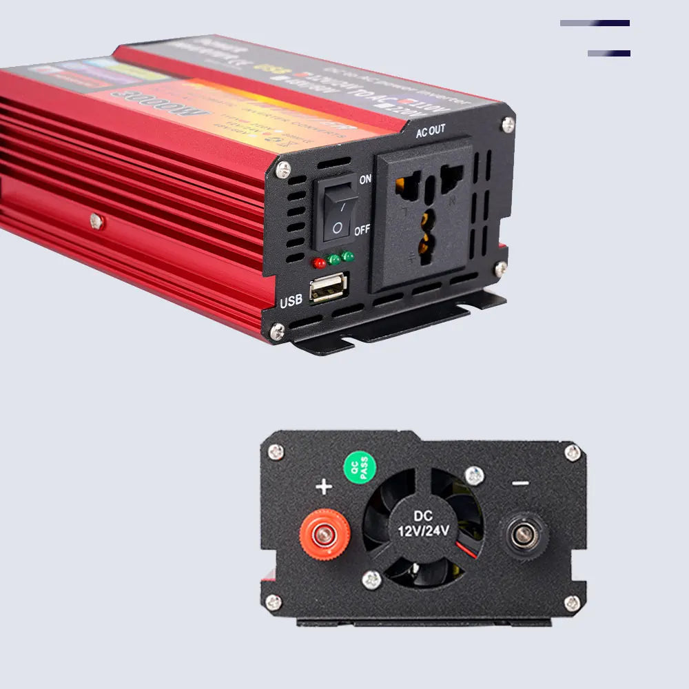 3000W Peak Solar Inverter, DC-to-AC converter converts 12V or 24V DC power to AC power (110V/220V) with auto voltage adaptation.