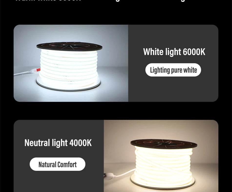 Pure white neutral lighting with 6000K color temperature for a natural and comfortable ambiance.