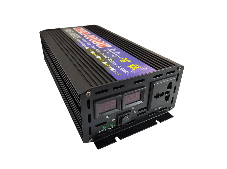 3000W 4000W Pure Sine Wave Inverter, DC-to-AC inverter converts 12V/24V to 220V, ideal for solar off-grid and backup power.