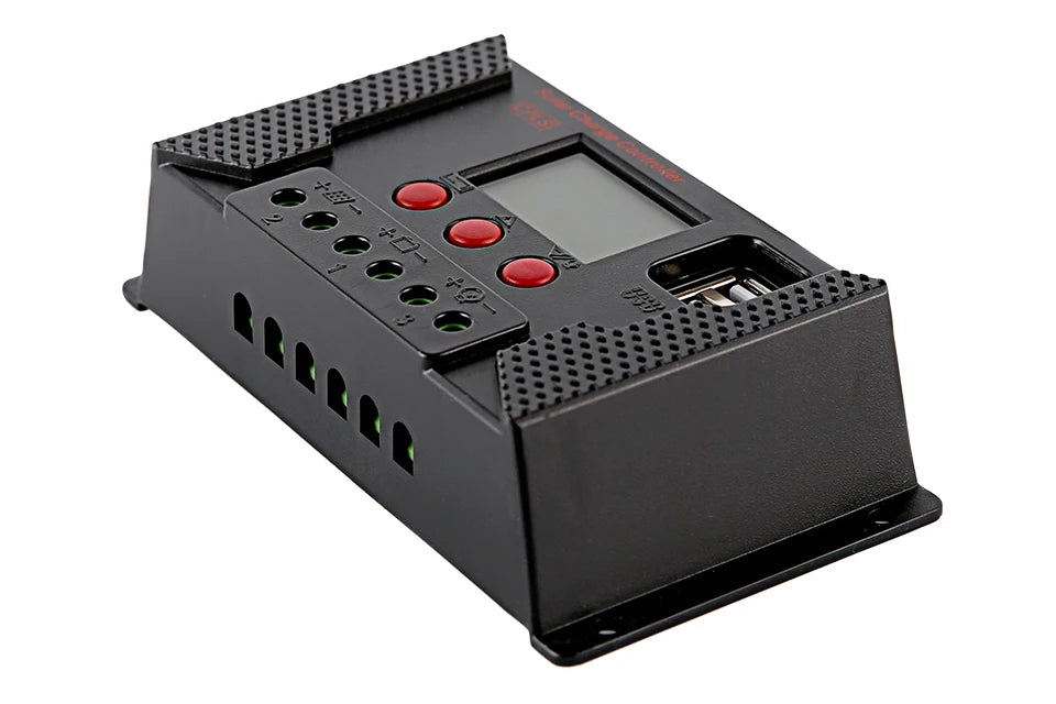 Customizable solar charge/discharge controller for 12V/24V batteries, suitable for auto applications.