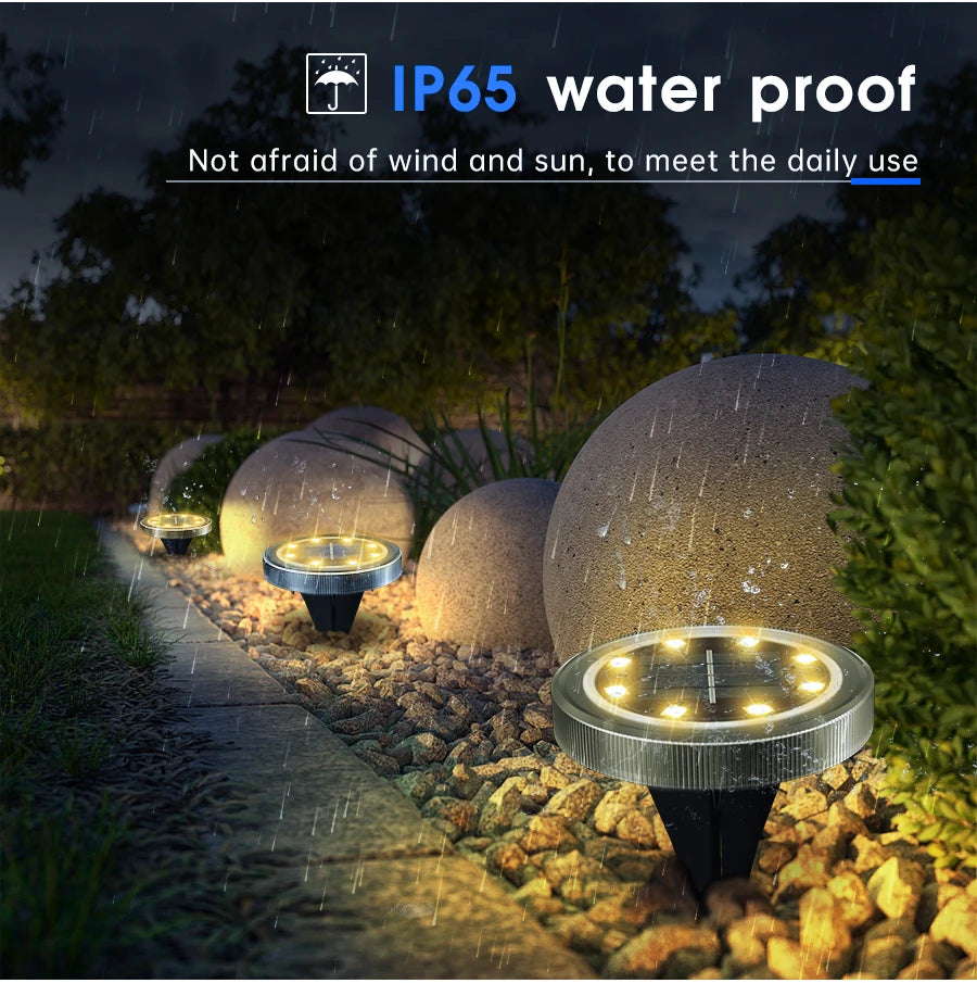 Solar Powered Ground Light, Solar-powered lantern with solar panel, LEDs, and rechargeable battery, water-resistant to IP65.