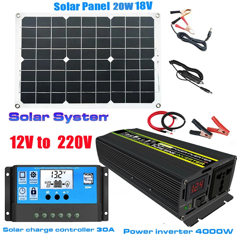 4000W/6000W/8000W Solar Panel, Solar power kit with solar panels, charge controller, and inverter for generating 4kW-8kW power.