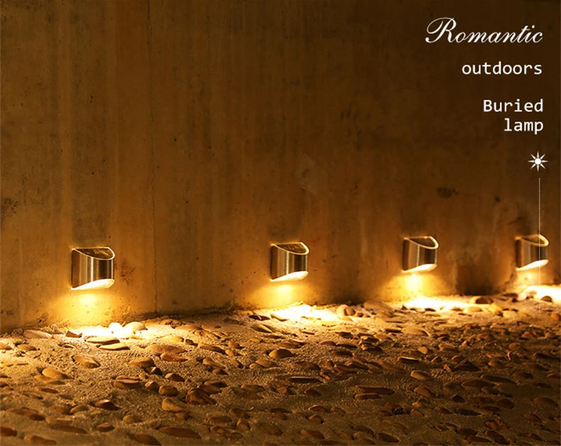 Solar Wall Light, Romantic outdoor lighting with a buried solar lamp for warm ambiance.