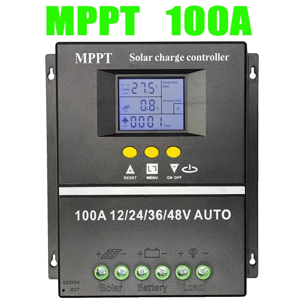 100A 80A 60A MPPT Solar Charge Controller, MPPT Charge Controller with Auto-Voltage Detection, LCD Display, and Real-Time Monitoring.