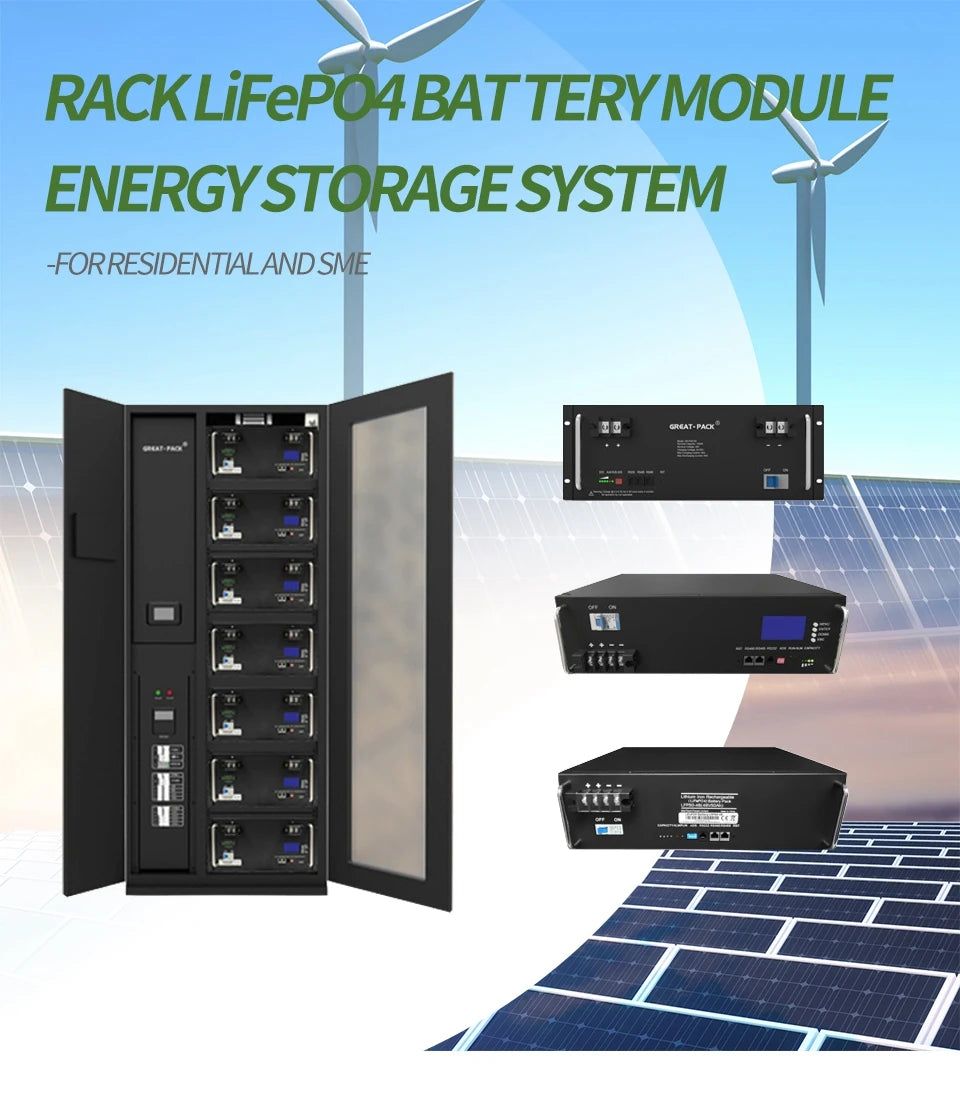 Reliable and long-lasting lithium iron phosphate battery pack for home and small-scale energy storage.