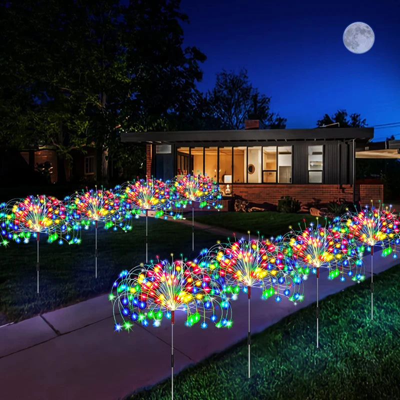 Solar LED Firework Fairy Light, Muti-scene decoration with automatic opening at night, bright and suitable for gardens, pathways, and outdoor spaces.