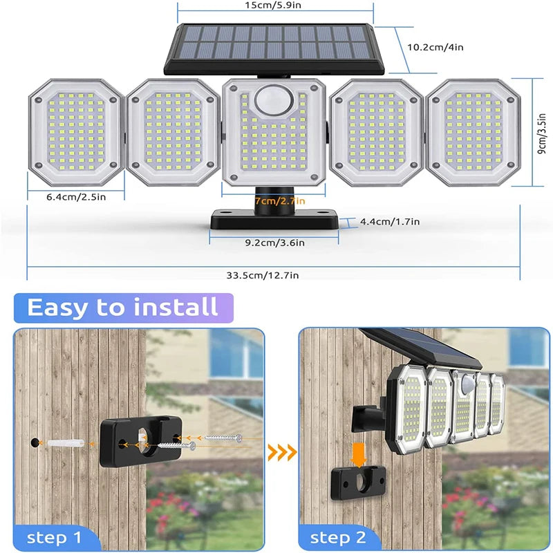 5 Heads Solar 300 LED Light Outdoor Motion