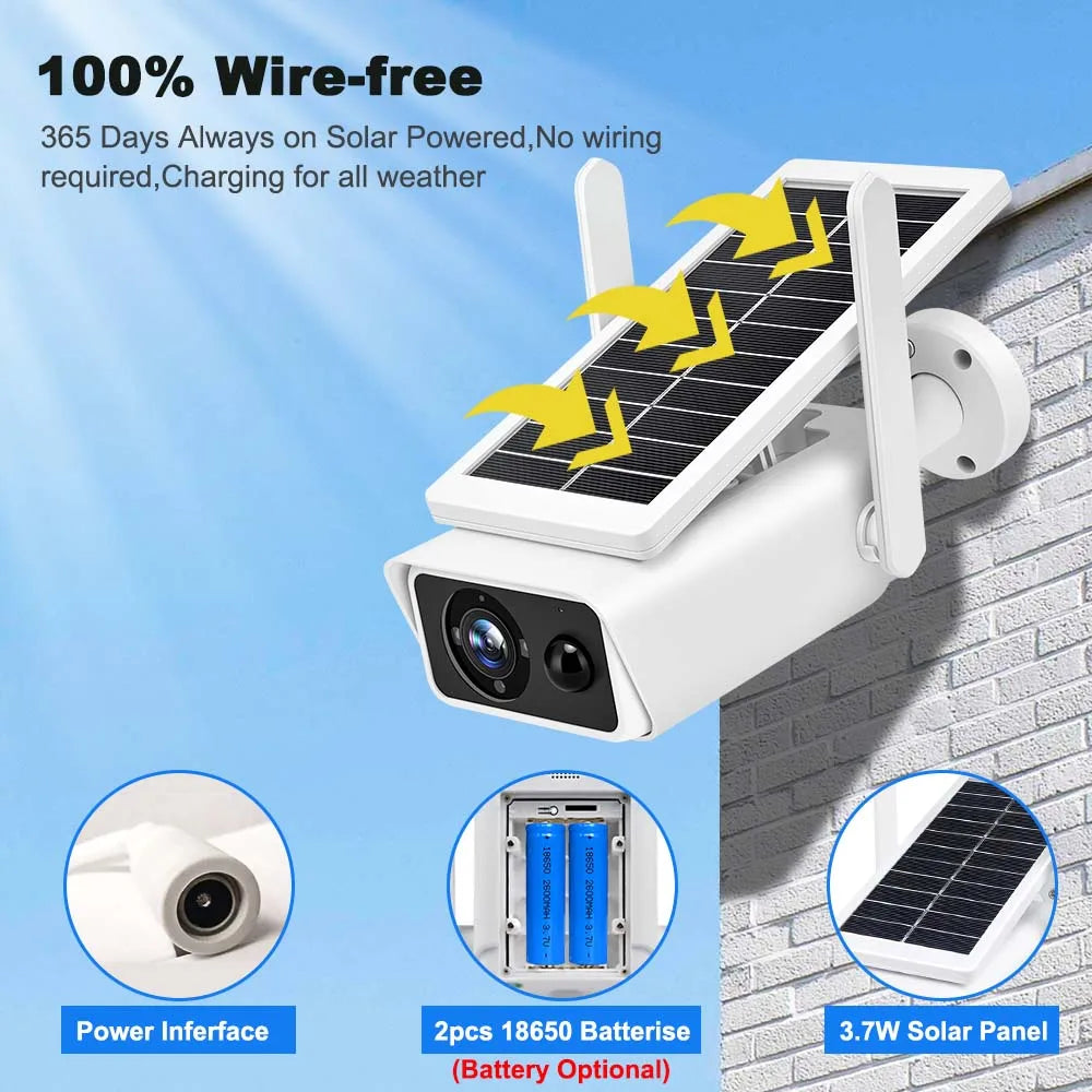 FRDMAX XM49S 4MP Solar Camera, Wire-free solar-powered camera with rechargeable battery or solar panel, ideal for all-weather use.