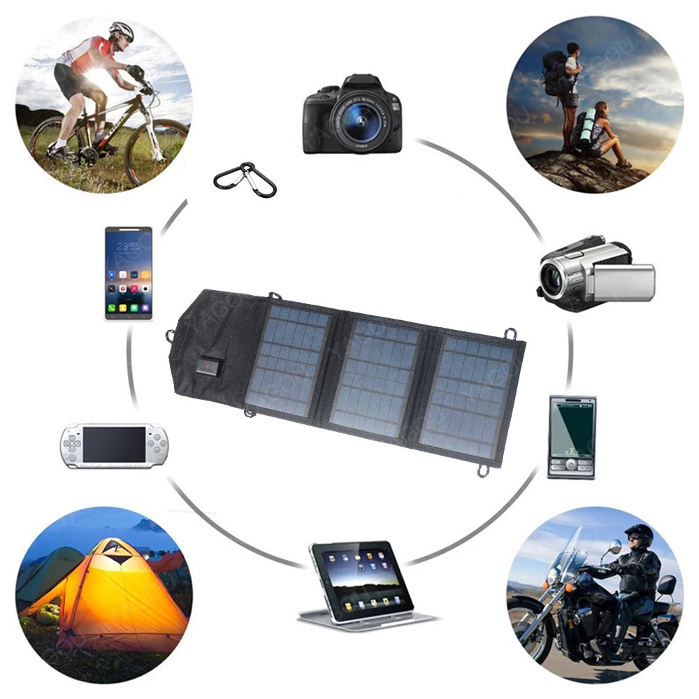 120W Foldable Solar Panel, Portable solar charger for phones and devices, suitable for indoor/outdoor use.