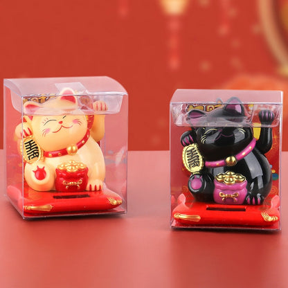 Solar Powered Maneki Neko Lucky Cat - Welcoming Chinese Lucky Cat Waving Hand Beckoning Fortune Cat Figurines For Home Decor