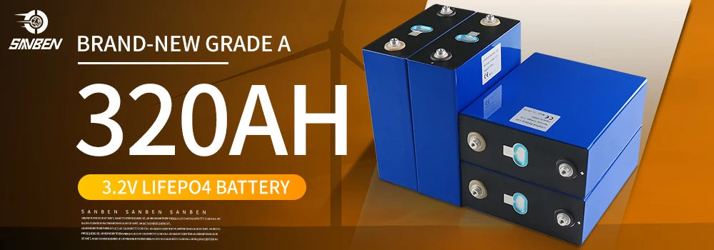 Deep cycle battery for electric vehicles, lifts, RVs, and golf carts: 320AH, 3.2V, Grade A LifePo4 from SNVBEN brand.