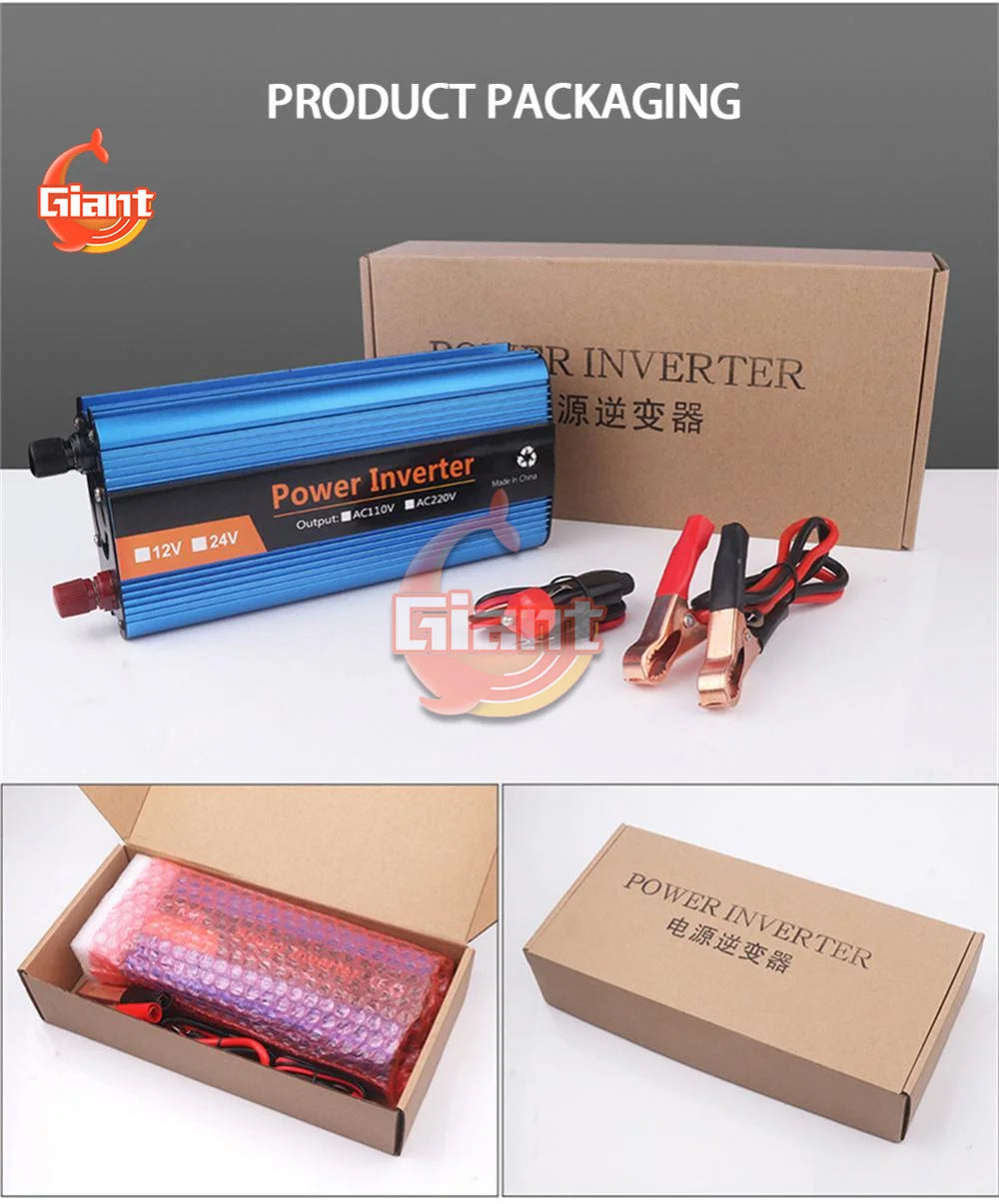 6000W Corrected Sine Wave Inverter, Compact inverter for car and solar systems, converting 12V DC to 220V AC.