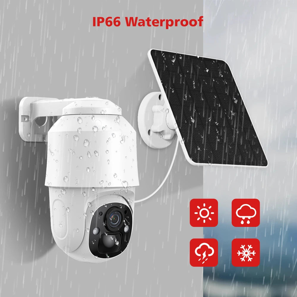 BOAVISION D4 Solar Camera, Pan-tilt camera with wide range of motion and dual night vision modes.