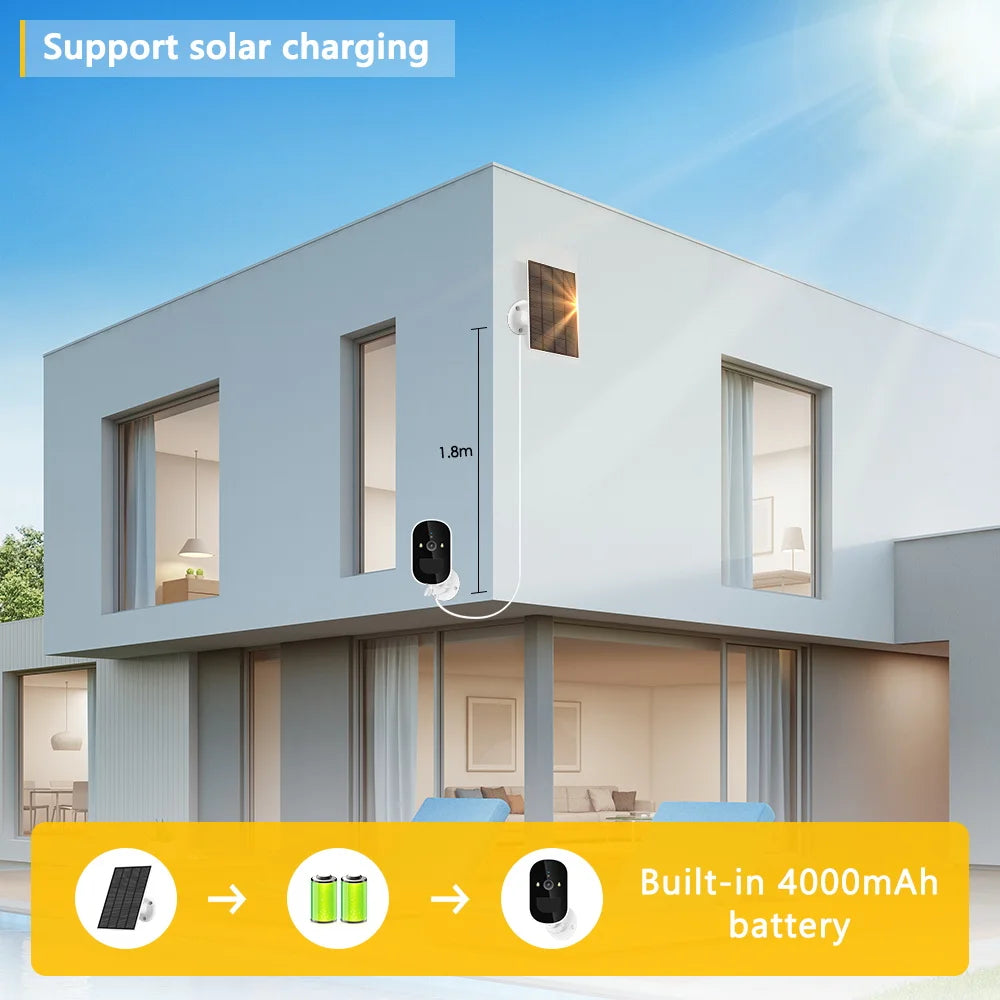 TD3 - Wireless Solar Wifi Camera, Reliable power source: solar charging and 4000mAh battery.