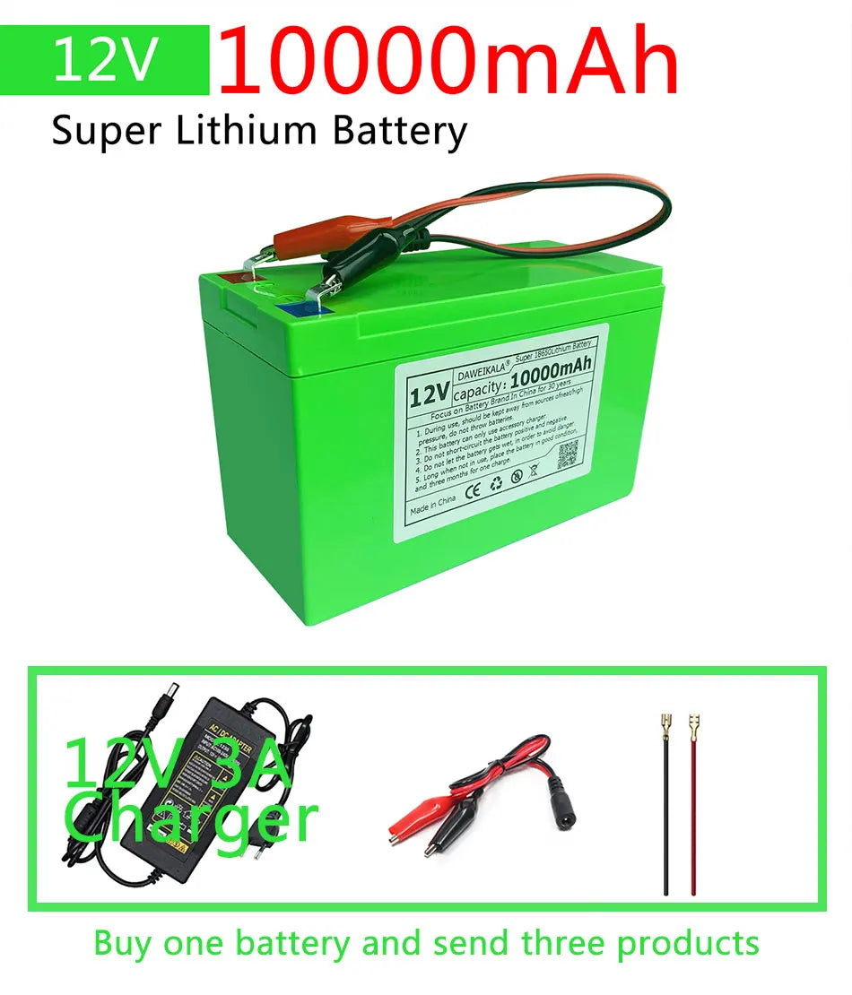 12v Battery, Rechargeable lithium-ion battery pack with BMS for electric toys, solar-powered devices, and more.