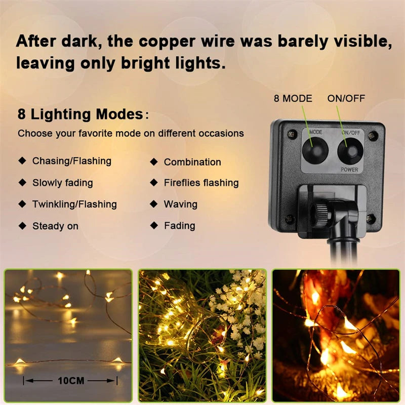 4 Pack Led Solar Fairy Light, Energy-efficient LED lights with adjustable brightness and color settings.