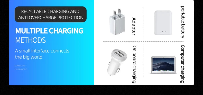 Compact rechargeable lantern with multiple charging options and overcharge protection.