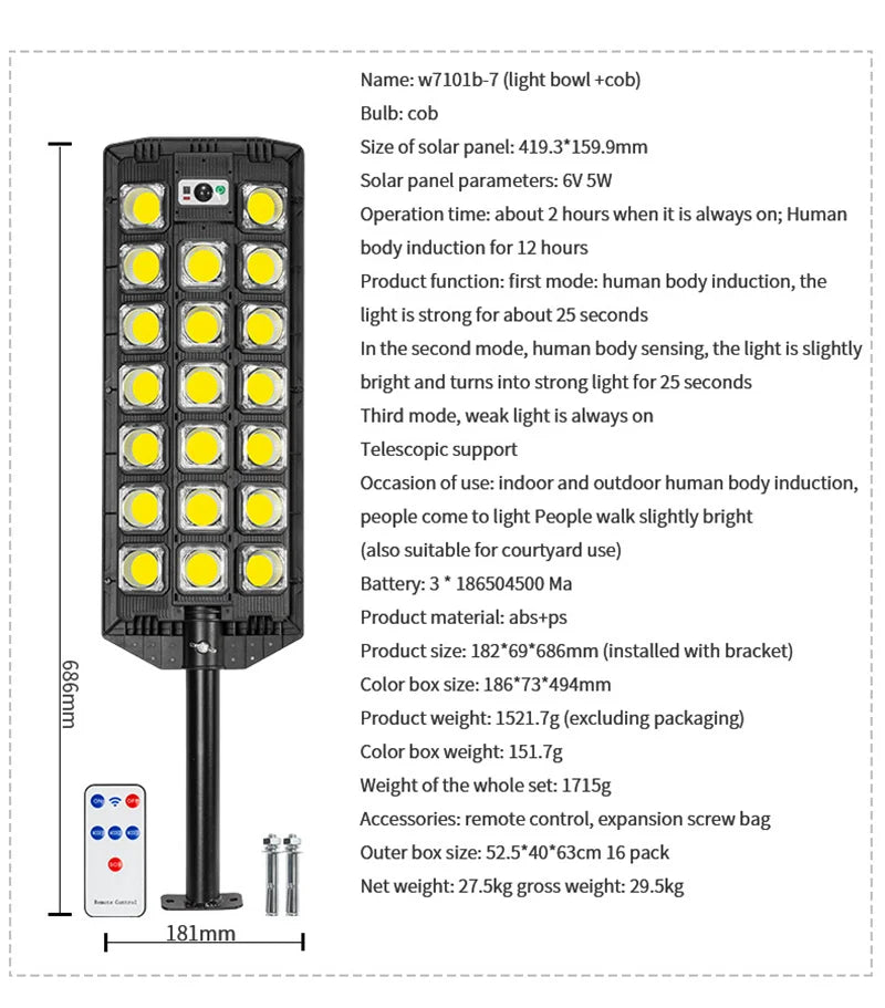 15000LM Solar Street Light, IP66 Waterproof LED Security Lamp For Yard