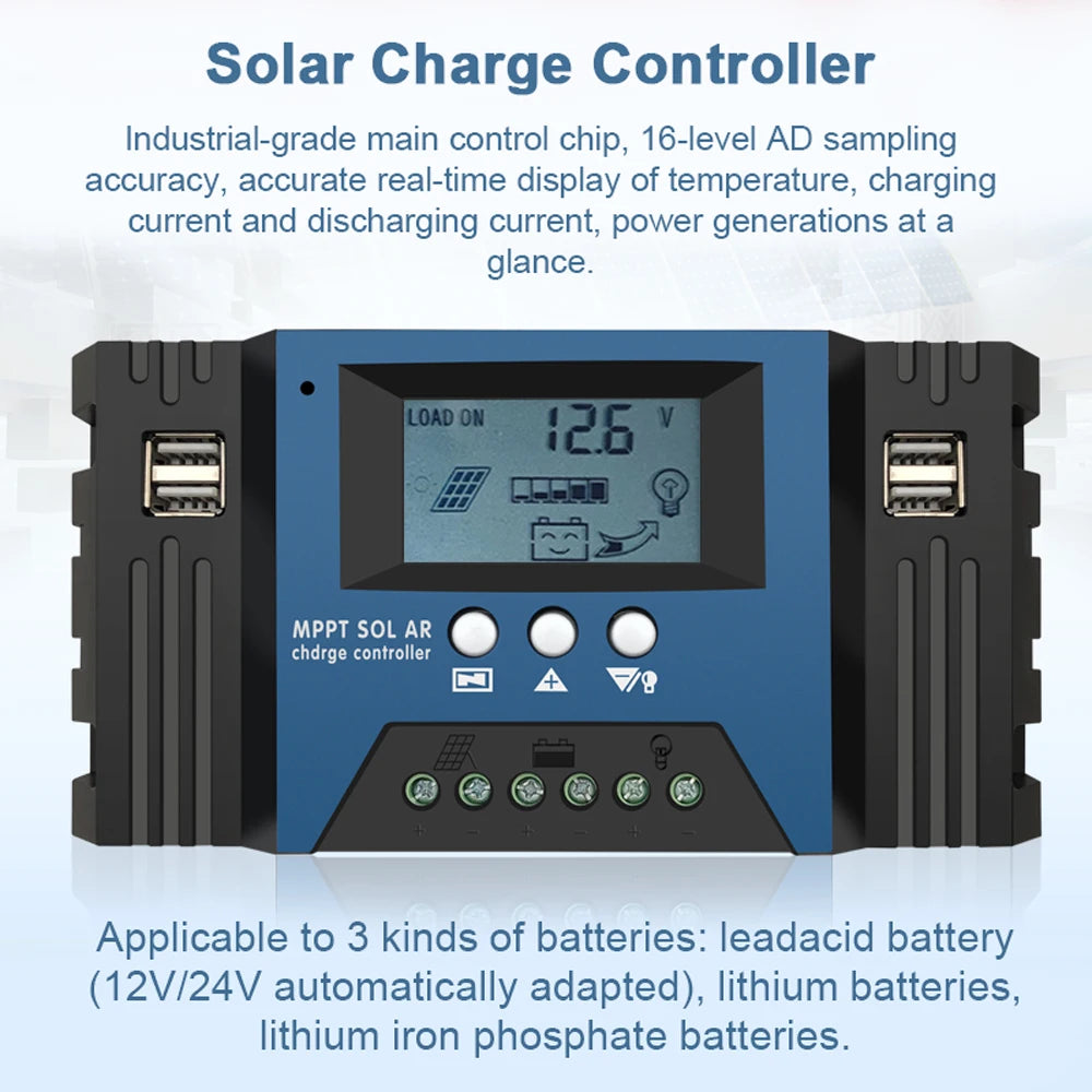 30A/40A/50A/60A/100A MPPT Solar Charge Controller, MPPT Solar Charge Controller 4 USB Output