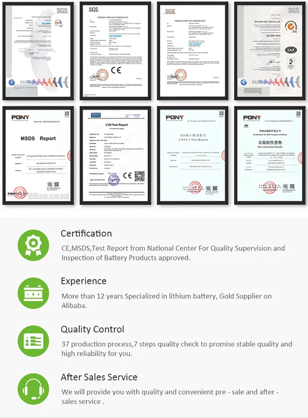 LiFePO4 Battery, LFP battery with BMS, CAN/RSS485 comms, CE/MSDS certified, 12+ yrs experience, stable quality.